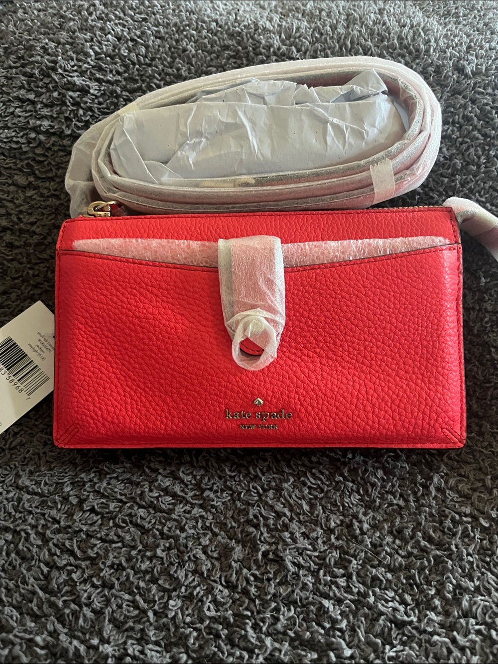 kate spade Red Pebbled Leather Crossbody Wallet